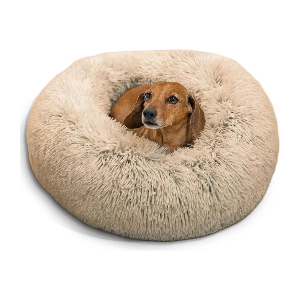 Best Friends by Sheri The Original Calming Donut Cat and Dog Bed in Shag Fur Taupe Small 23x23